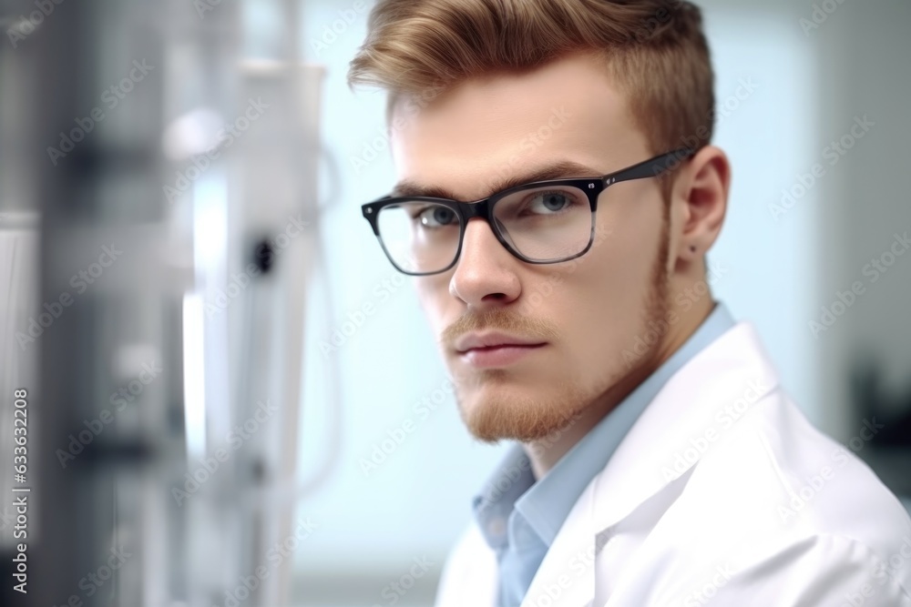 Poster portrait of a young scientist working in a lab