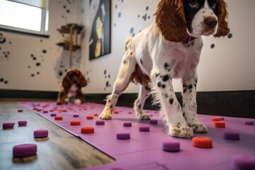 puppy paw prints on training pads in a room