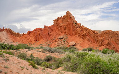Fairytale canyon Skazka in Kyrgyzstan. Canyon Fairy Tale (Tosor), Issyk-Kul region.