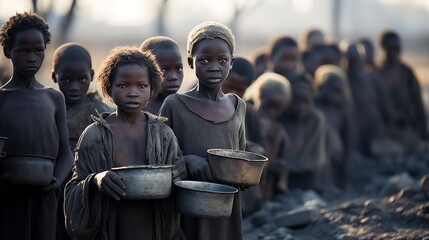 Images highlighting the stark reality of child hunger, emphasizing the pressing need for global nutritional support and intervention. 'generative AI' 