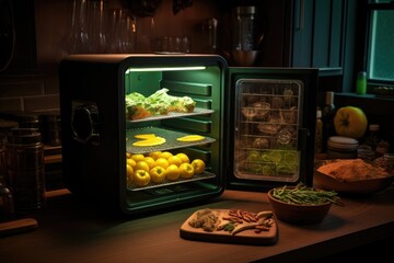 Naklejka na ściany i meble food dehydrator machine with glowing light in a dark kitchen