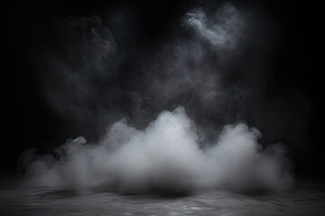 Product Showcase. Classic charm on black background. Abstract white smoke texture on  vintage backdrop