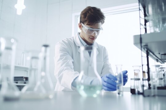 shot of a young male scientist carrying out experiments in his lab
