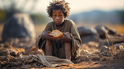 Images highlighting the stark reality of child hunger, emphasizing the pressing need for global nutritional support and intervention. 'generative AI' 