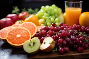 Naklejka na ściany i meble close-up view of fresh fruit prepared for juicing