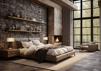 Rustic interior design of modern bedroom
