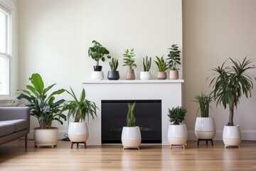 Fototapeta na wymiar multiple smart pots lined up in a minimalist living space