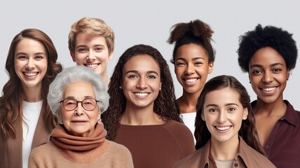 Fototapeta premium Portrait of mixed age range multi ethnic women, Cheerful women of different body types and ages standing together