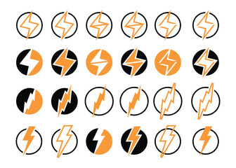 Lightning, shock, electric, power, editable and resizable icon set.