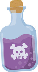 Glass bottle of poison. Magic potion illustration. Flat design. Halloween element.