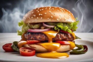 hamburger with smokes on a plate