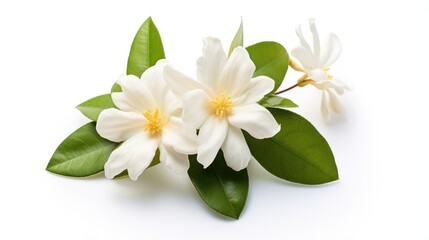 Obraz premium Close up beautiful Jasmine flower isolated on white background with copy space.