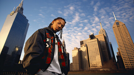 90's rapper in the city - obrazy, fototapety, plakaty
