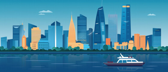 Fototapeta premium Vietnam Landmarks Skyline Silhouette Style, Colorful, Cityscape, Travel and Tourist Attraction - Generative AI