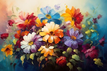 oil-painted colorful flowers