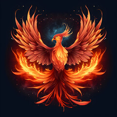 Obraz premium Phoenix bird illustration with flame on the feather