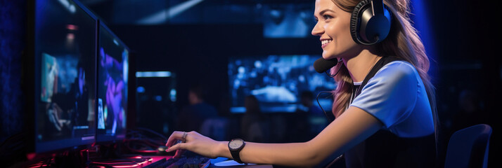 Fototapeta na wymiar Esports and online gaming: Woman live streaming her video game session