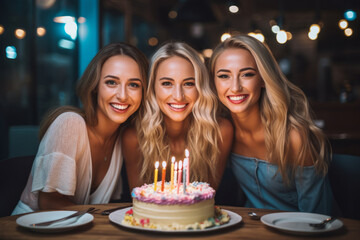 Obraz na płótnie Canvas Beautiful woman celebrating her birthday with her friends