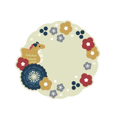  辰の2024年和風デザイン ベクター素材 黄色 ( 文字なし 空白 )
