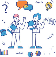 医療関係に従事する男女のセット（全身）