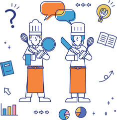 飲食店に従事する男女のセット（全身）