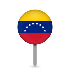 Map pointer with contry Venezuela. Venezuela flag. Vector illustration.
