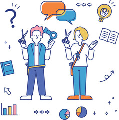 美容に従事する男女のセット（全身）