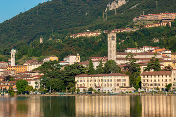 Fototapeta na wymiar lake iseo villages on the shores of lake lovere iseo and monte isola
