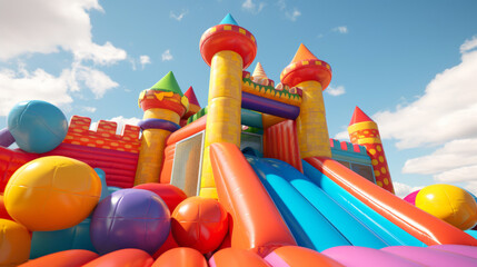 colourful bouncy castle - obrazy, fototapety, plakaty