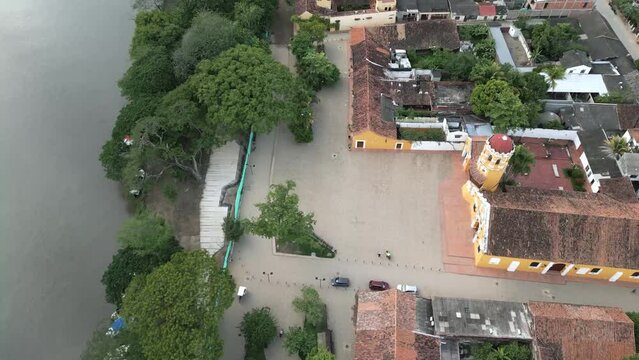 Santa Cruz de Mompox, Colombia. Aerial View of Old Colonial Town, Magdalena River Santa Barbara Church 
