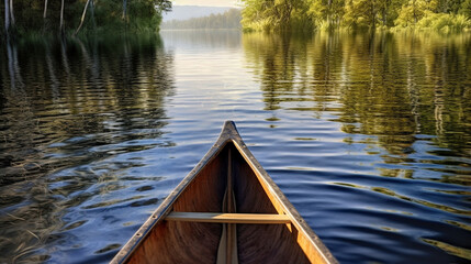 穏やかな湖とボートの舳先　Generative AI