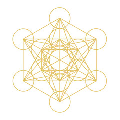 Metatron Cube sacred geometric sign graphic decorative element design on white background.