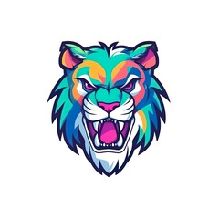 Portrait of an colorful tiger illustration design on isolated white background made with generative ai technology