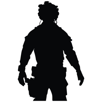 silhouette of a soldier holding a gun. vector image