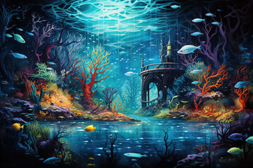 underwater scene with fishes