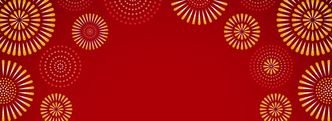 赤と金の花火のフレーム・背景素材（バナー向け横長）