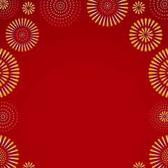 Fototapeta na wymiar 赤と金の花火のフレーム・背景素材（正方形）