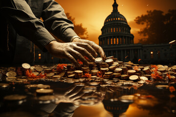 illustration with the capitol in Washington D.C., USA and corrupt money - 633646401