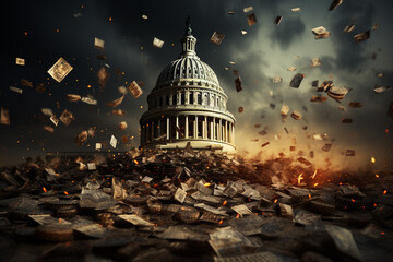 illustration with the capitol in Washington D.C., USA and corrupt money - 633646485