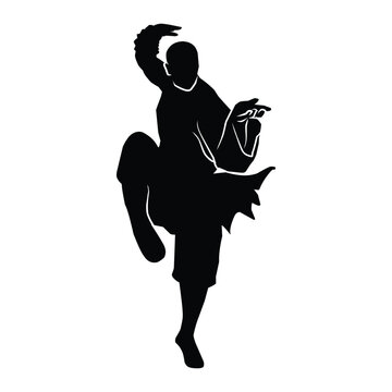 martial arts movement silhouette. vector image