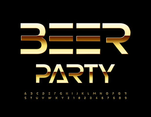 Vector Golden invitation Beer Party. Stylish modern Font. Premium Alphabet Letters and Numbers