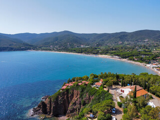 aerial view of Lacona beach on Elba Island
