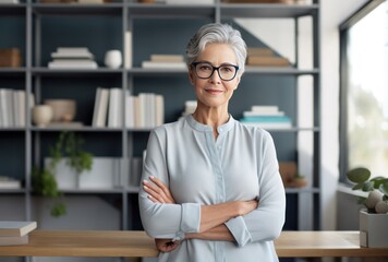 Fototapeta premium Attractive elderly woman standing in office at home