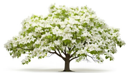 High-definition collection of flowering white dogwood trees isolated on white background