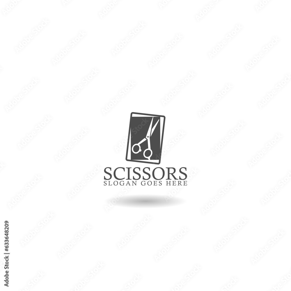 Poster scissors logo template with shadow