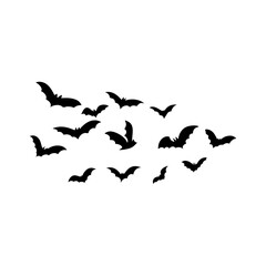Halloween flying bats. Decoration element from scattered silhouettes. 