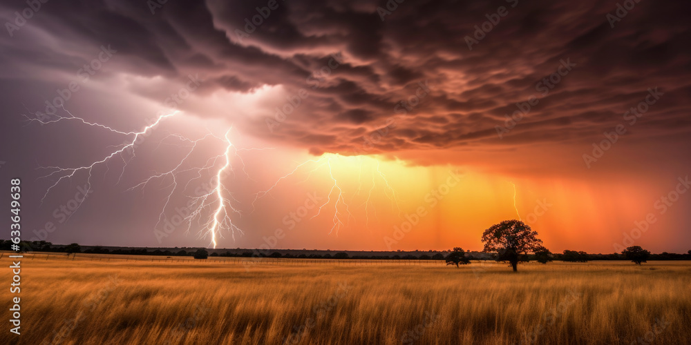 Poster extreme weather conditions with thunderstorm and lightnings - generative ai