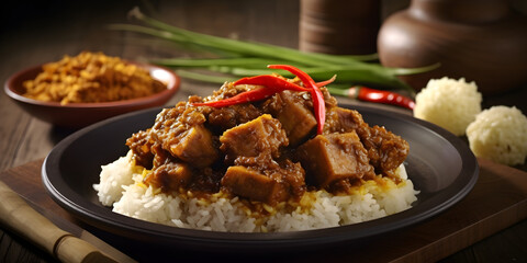 Rendang food background Indonesian food concept