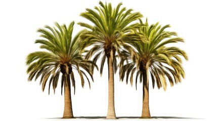 High-definition collection of Mediterranean fan palm trees isolated on white background