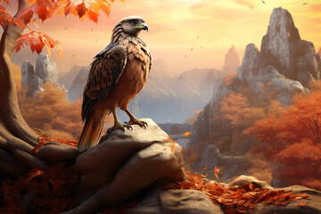 Falcon with nature background style with autum